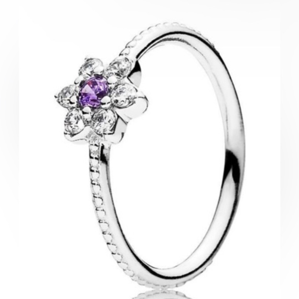 ❤️ ❤️PANDORA AUTHENTIC FLOWER DIAMOND WITH AMETHYST RING SIZE 52/6 BRAND NEW